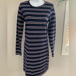 dip Navy, Maroon and White Striped Long Sleeve Dress